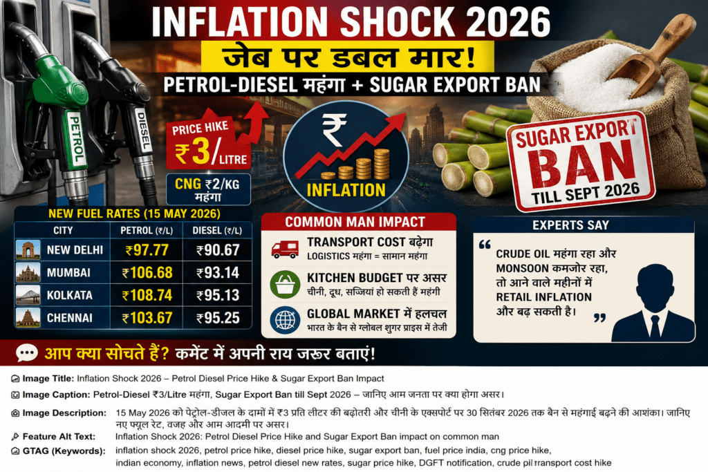 Inflation Shock 2026: Petrol Diesel Price Hike and Sugar Export Ban impact on common people in India