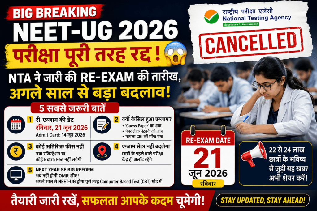 NEET UG 2026 cancelled news with re-exam date announcement by NTA