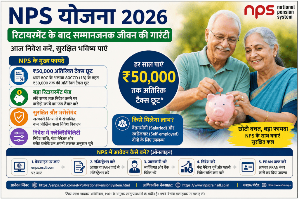 NPS Yojana 2026 tax saving and retirement pension benefits infographic