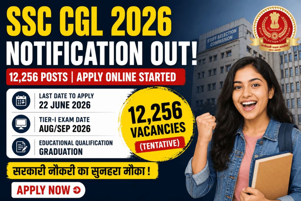 SSC CGL 2026 notification released for 12256 central government vacancies
