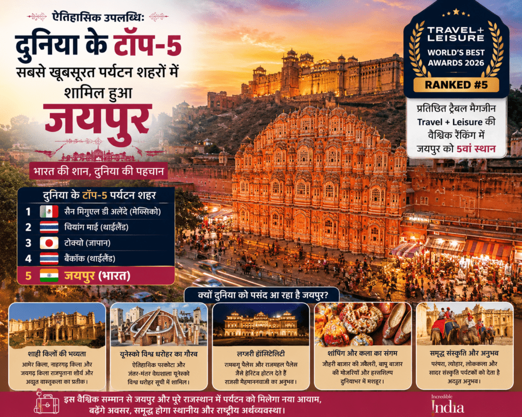जयपुर हवाई महल और आमेर किला के साथ दुनिया के टॉप-5 पर्यटन शहरों में शामिल