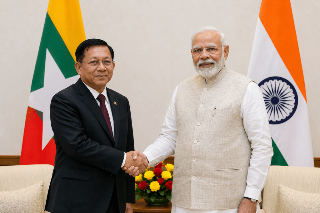 Myanmar President Min Aung Hlaing meeting Prime Minister Narendra Modi during official India visit 2026