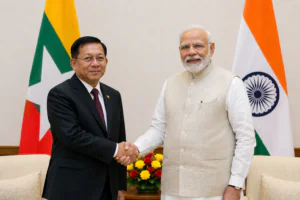 Myanmar President Min Aung Hlaing meeting Prime Minister Narendra Modi during official India visit 2026