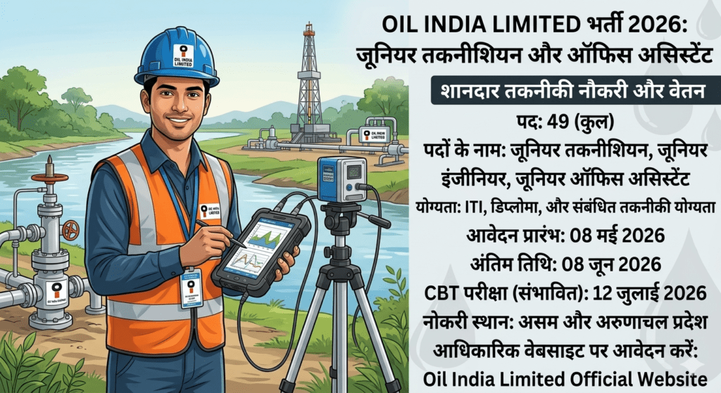 Oil India Limited Vacancy 2026 भर्ती में जूनियर तकनीशियन और जूनियर इंजीनियर पदों के लिए आवेदन