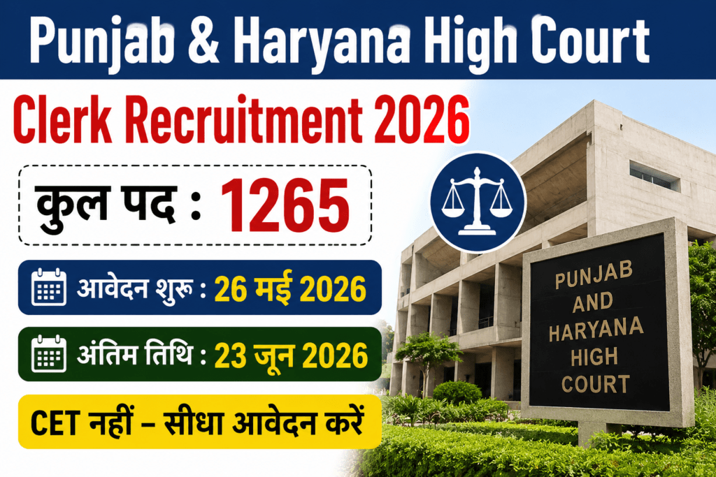 Punjab and Haryana High Court Clerk Recruitment 2026 notification with 1265 vacancies and application dates