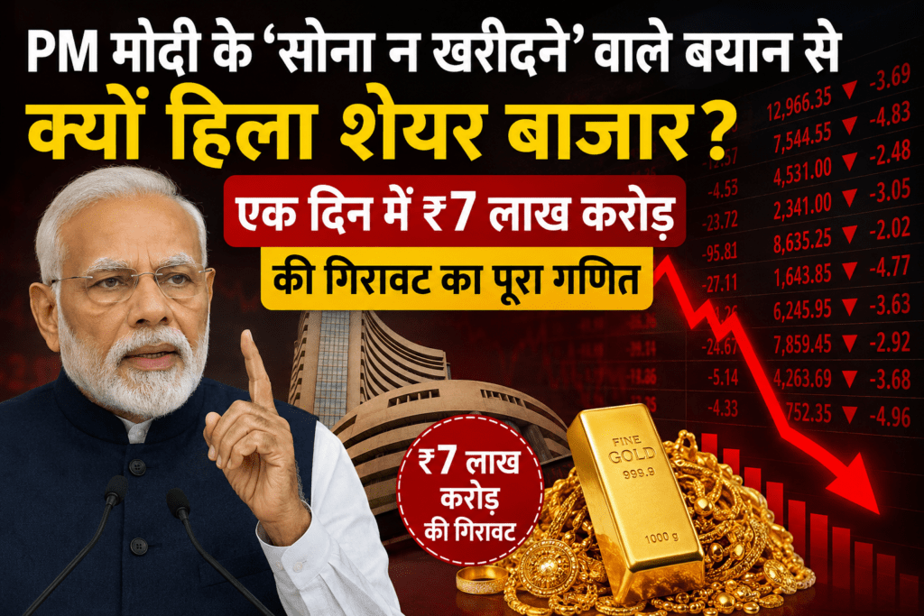 PM Modi gold statement impact on Indian stock market crash infographic