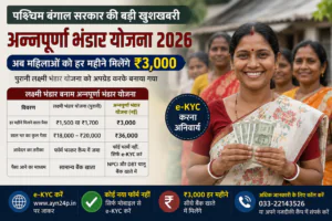 Annapurna Bhandar Yojana 2026 West Bengal women receiving ₹3000 monthly financial assistance with mandatory e-KYC update
